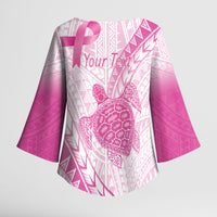 Breast Cancer Awareness Personalised Kimono Sleeve Blouse Pink Ribbon Turtle Polynesian Pattern White LT22 - Polynesian Pride