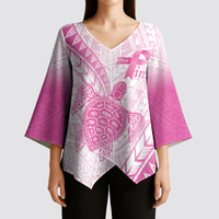 Breast Cancer Awareness Personalised Kimono Sleeve Blouse Pink Ribbon Turtle Polynesian Pattern White LT22 - Polynesian Pride