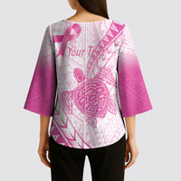 Breast Cancer Awareness Personalised Kimono Sleeve Blouse Pink Ribbon Turtle Polynesian Pattern White LT22 - Polynesian Pride