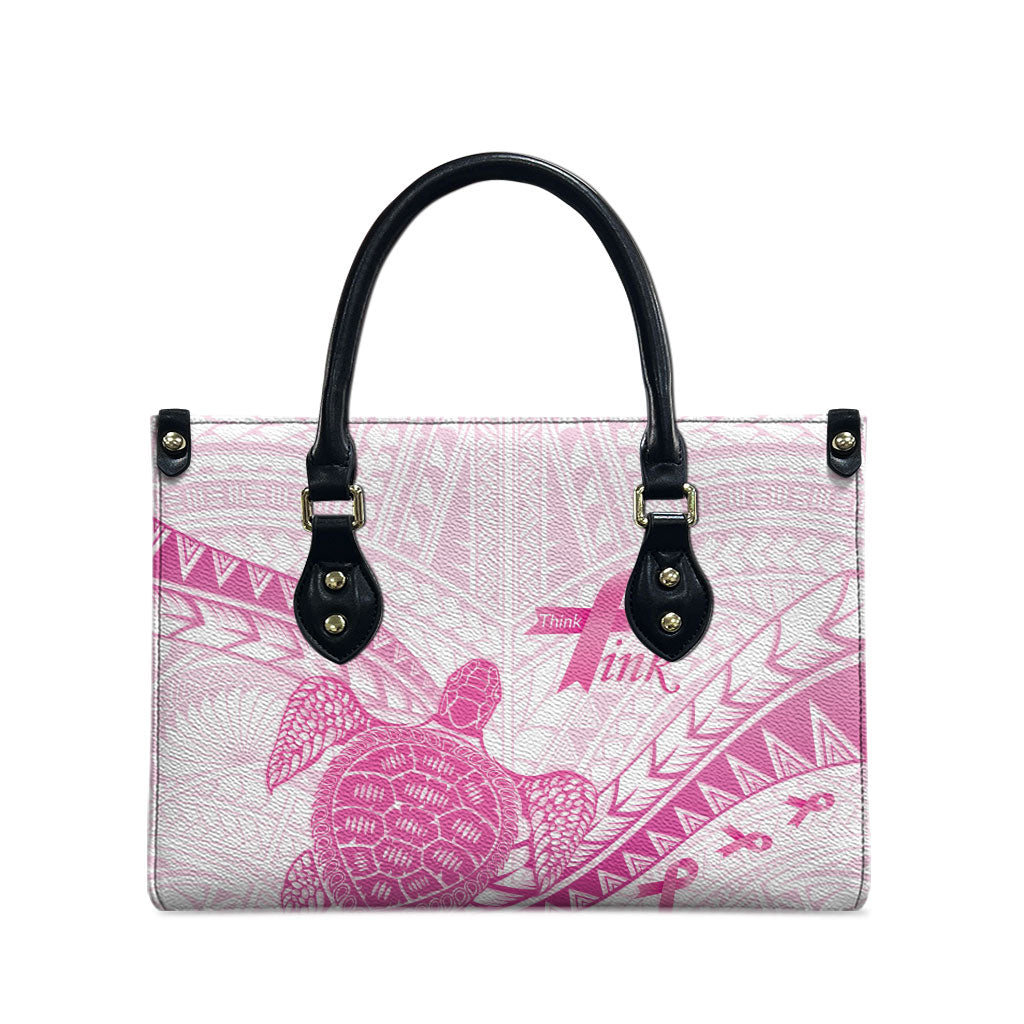 Breast Cancer Awareness Leather Bag Pink Ribbon Turtle Polynesian Pattern White LT22 - Polynesian Pride