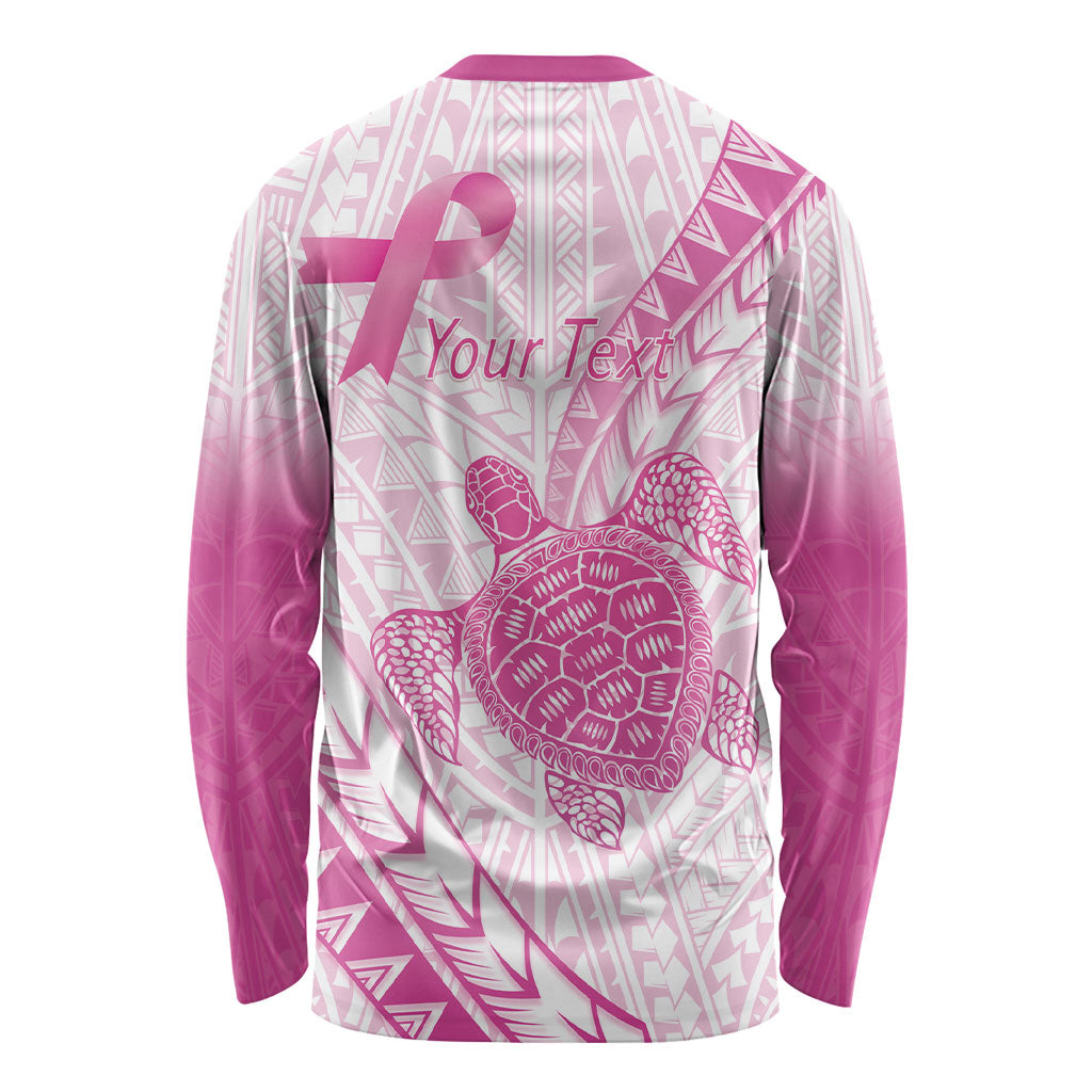 Breast Cancer Awareness Personalised Long Sleeve Shirt Pink Ribbon Turtle Polynesian Pattern White LT22 - Polynesian Pride