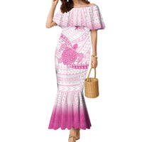 Breast Cancer Awareness Personalised Mermaid Dress Pink Ribbon Turtle Polynesian Pattern White LT22 Women Pink - Polynesian Pride
