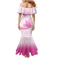 Breast Cancer Awareness Personalised Mermaid Dress Pink Ribbon Turtle Polynesian Pattern White LT22 - Polynesian Pride