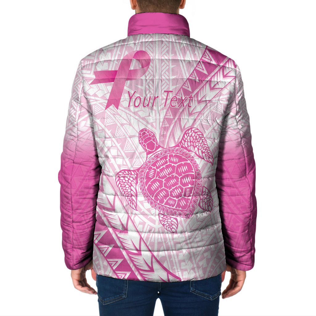 Breast Cancer Awareness Personalised Padded Jacket Pink Ribbon Turtle Polynesian Pattern White LT22 - Polynesian Pride