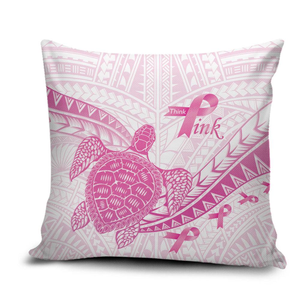 Breast Cancer Awareness Pillow Cover Pink Ribbon Turtle Polynesian Pattern White LT22 Pink - Polynesian Pride