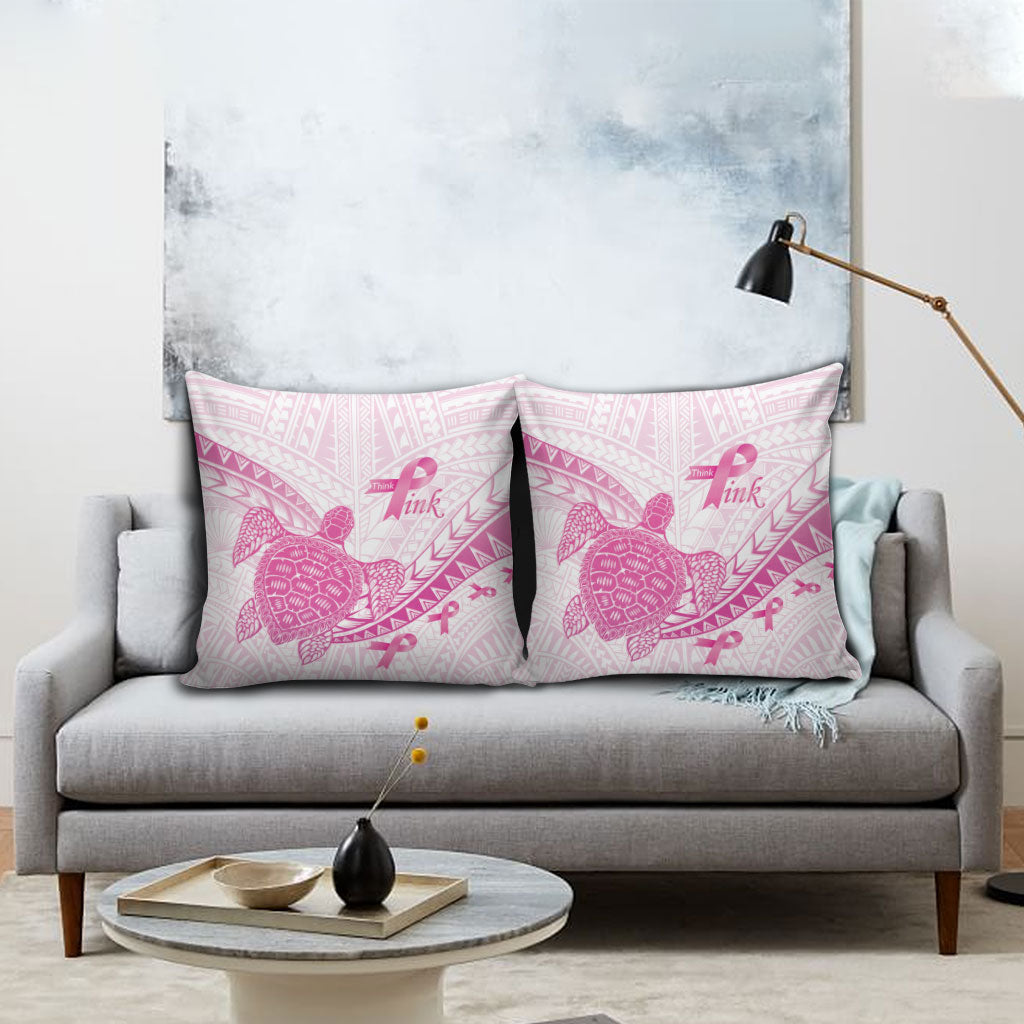 Breast Cancer Awareness Pillow Cover Pink Ribbon Turtle Polynesian Pattern White