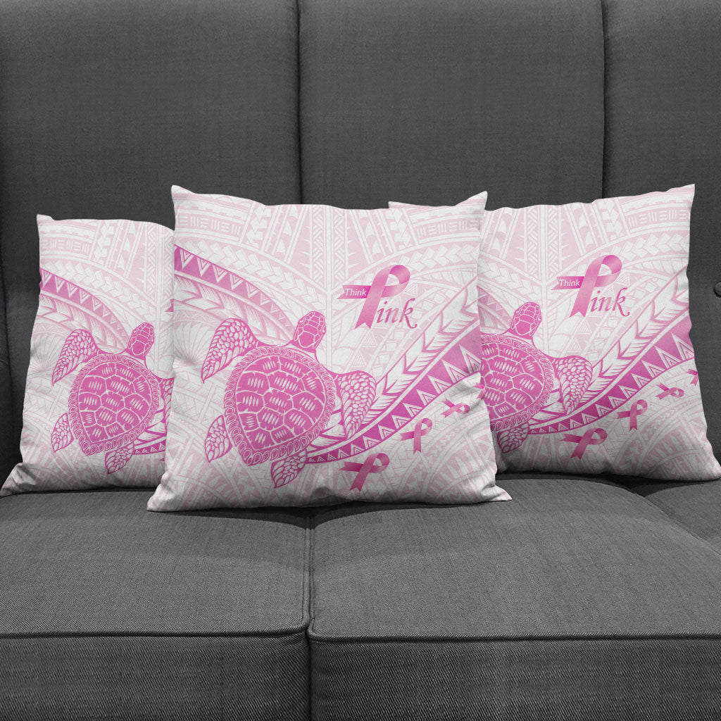 Breast Cancer Awareness Pillow Cover Pink Ribbon Turtle Polynesian Pattern White