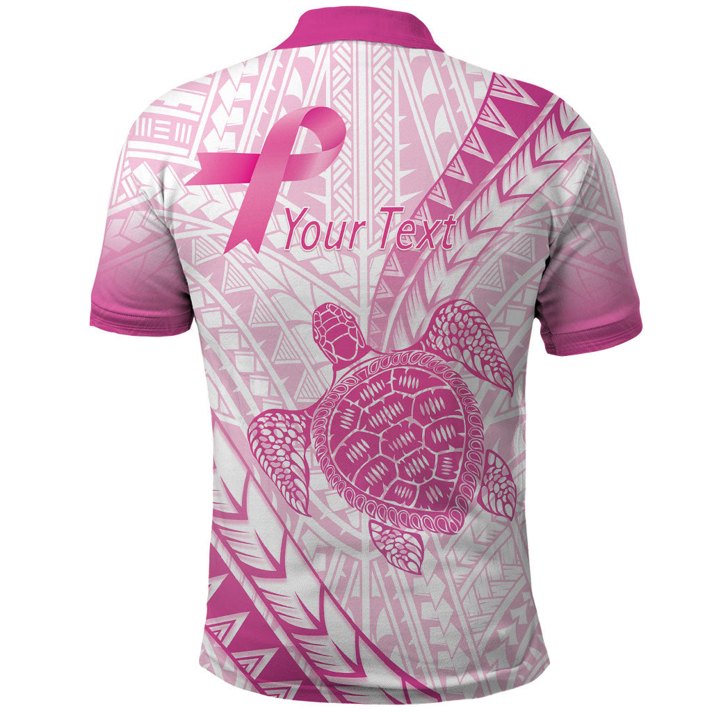 Breast Cancer Awareness Personalised Polo Shirt Pink Ribbon Turtle Polynesian Pattern White LT22 - Polynesian Pride
