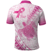 Breast Cancer Awareness Personalised Polo Shirt Pink Ribbon Turtle Polynesian Pattern White LT22 - Polynesian Pride