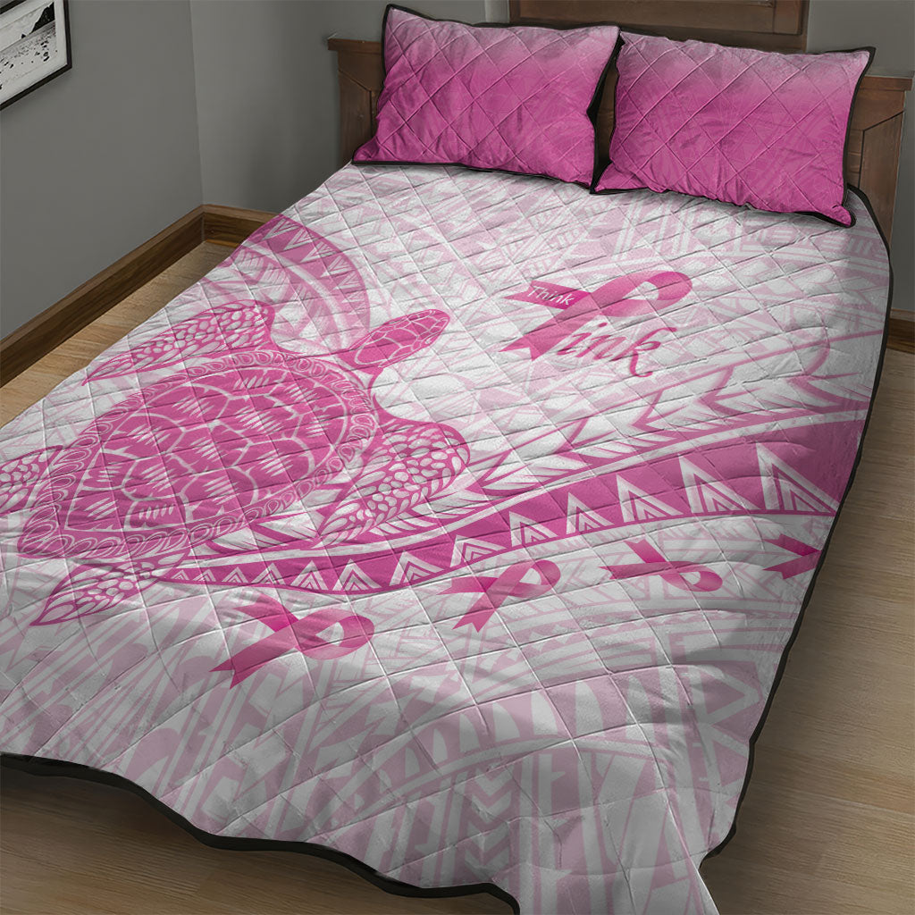 Breast Cancer Awareness Quilt Bed Set Pink Ribbon Turtle Polynesian Pattern White