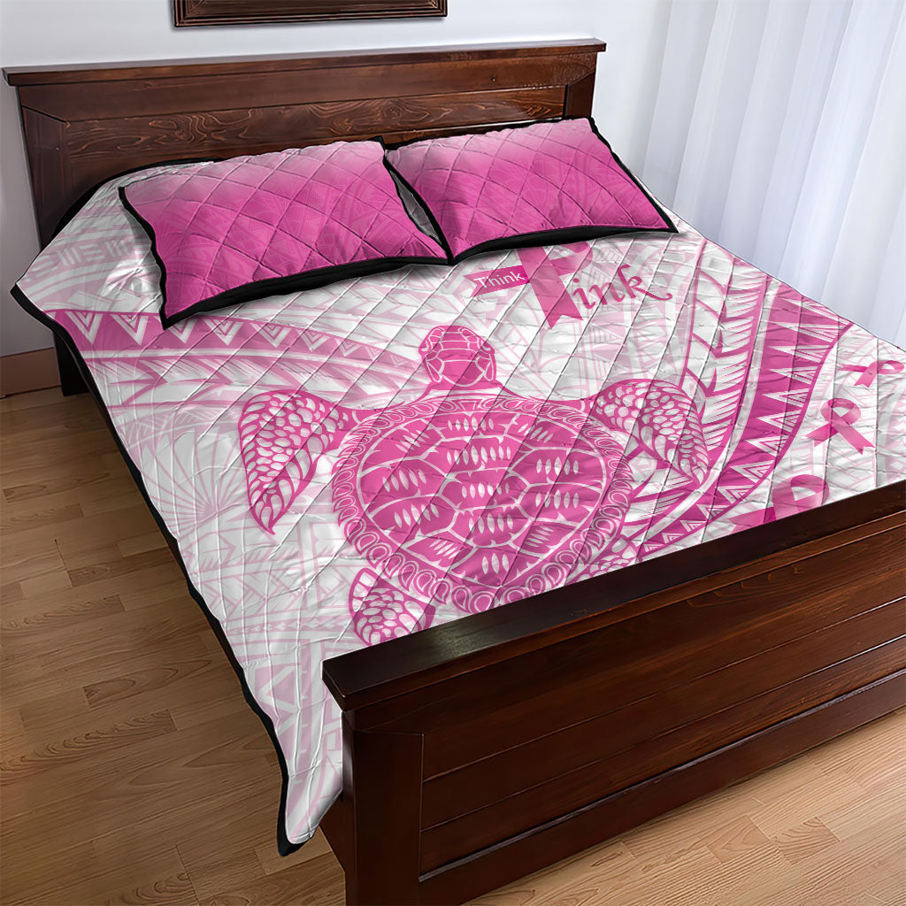 Breast Cancer Awareness Quilt Bed Set Pink Ribbon Turtle Polynesian Pattern White