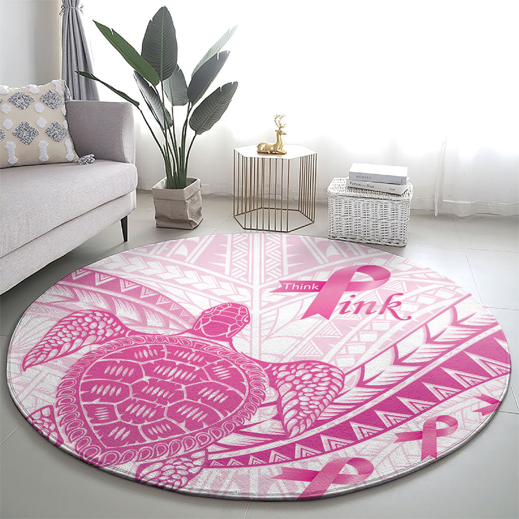Breast Cancer Awareness Round Carpet Pink Ribbon Turtle Polynesian Pattern White LT22 - Polynesian Pride