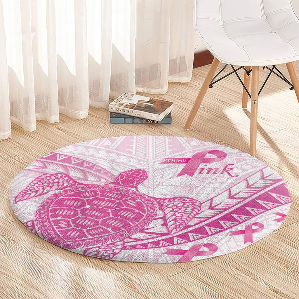 Breast Cancer Awareness Round Carpet Pink Ribbon Turtle Polynesian Pattern White LT22 - Polynesian Pride