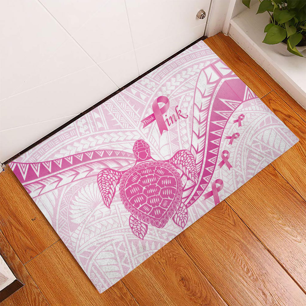 Breast Cancer Awareness Rubber Doormat Pink Ribbon Turtle Polynesian Pattern White LT22 - Polynesian Pride