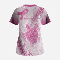 Breast Cancer Awareness Personalised Scrub Top Pink Ribbon Turtle Polynesian Pattern White LT22 - Polynesian Pride