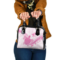 Breast Cancer Awareness Shoulder Handbag Pink Ribbon Turtle Polynesian Pattern White