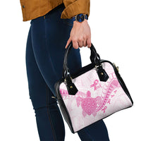Breast Cancer Awareness Shoulder Handbag Pink Ribbon Turtle Polynesian Pattern White