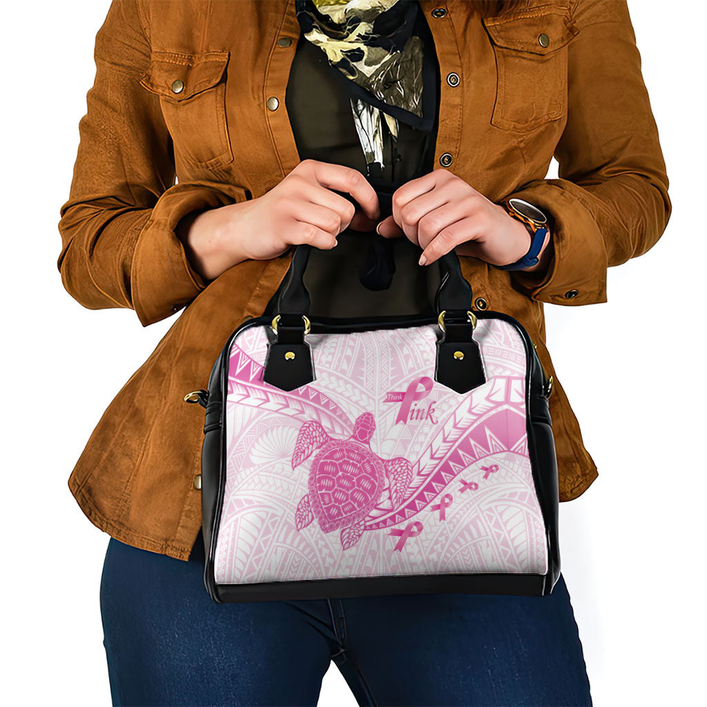 Breast Cancer Awareness Shoulder Handbag Pink Ribbon Turtle Polynesian Pattern White