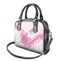 Breast Cancer Awareness Shoulder Handbag Pink Ribbon Turtle Polynesian Pattern White