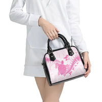 Breast Cancer Awareness Shoulder Handbag Pink Ribbon Turtle Polynesian Pattern White