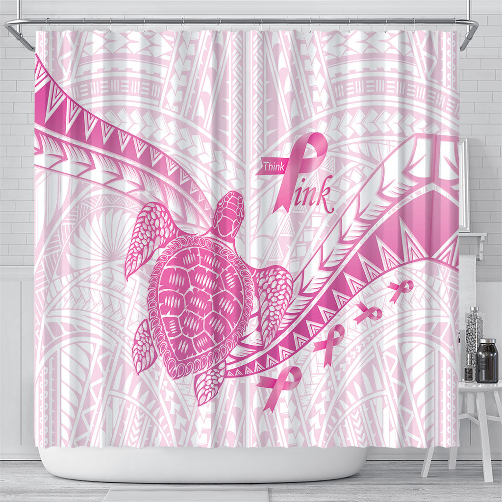 Breast Cancer Awareness Shower Curtain Pink Ribbon Turtle Polynesian Pattern White LT22 - Polynesian Pride