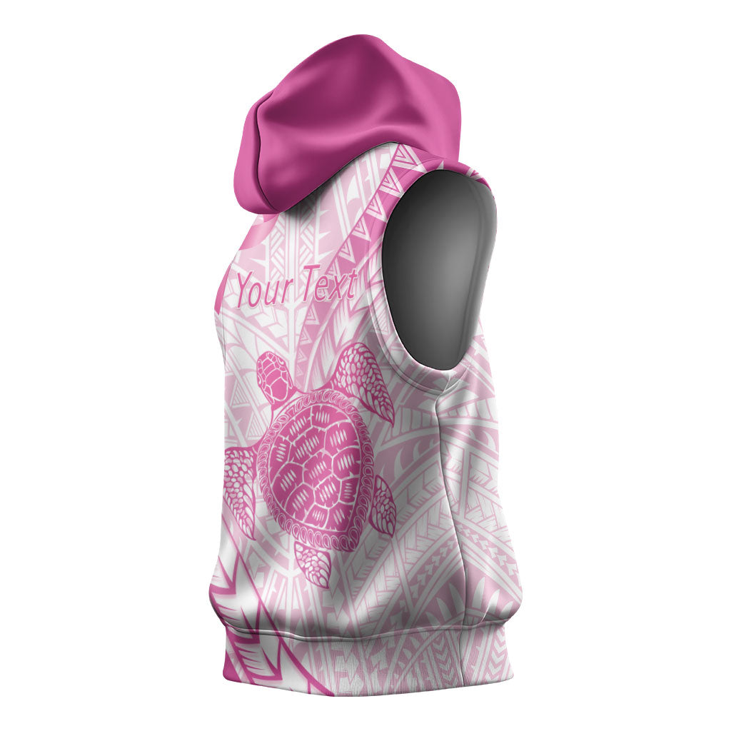 Breast Cancer Awareness Personalised Sleeveless Hoodie Pink Ribbon Turtle Polynesian Pattern White