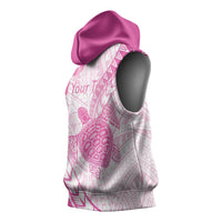 Breast Cancer Awareness Personalised Sleeveless Hoodie Pink Ribbon Turtle Polynesian Pattern White