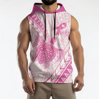 Breast Cancer Awareness Personalised Sleeveless Hoodie Pink Ribbon Turtle Polynesian Pattern White