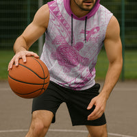 Breast Cancer Awareness Personalised Sleeveless Hoodie Pink Ribbon Turtle Polynesian Pattern White