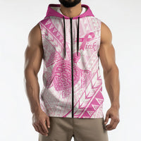 Breast Cancer Awareness Personalised Sleeveless Zip Hoodie Pink Ribbon Turtle Polynesian Pattern White LT22 - Polynesian Pride