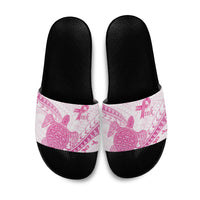 Breast Cancer Awareness Slide Sandals Pink Ribbon Turtle Polynesian Pattern White LT22 Pink - Polynesian Pride