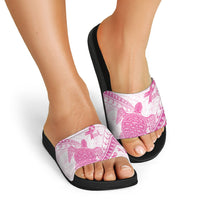 Breast Cancer Awareness Slide Sandals Pink Ribbon Turtle Polynesian Pattern White LT22 - Polynesian Pride