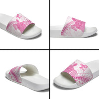 Breast Cancer Awareness Slide Sandals Pink Ribbon Turtle Polynesian Pattern White LT22 - Polynesian Pride