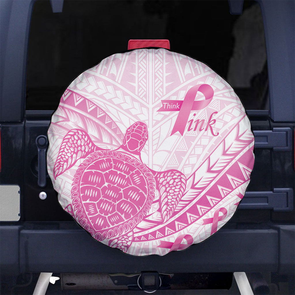 Breast Cancer Awareness Spare Tire Cover Pink Ribbon Turtle Polynesian Pattern White LT22 No hole Pink - Polynesian Pride