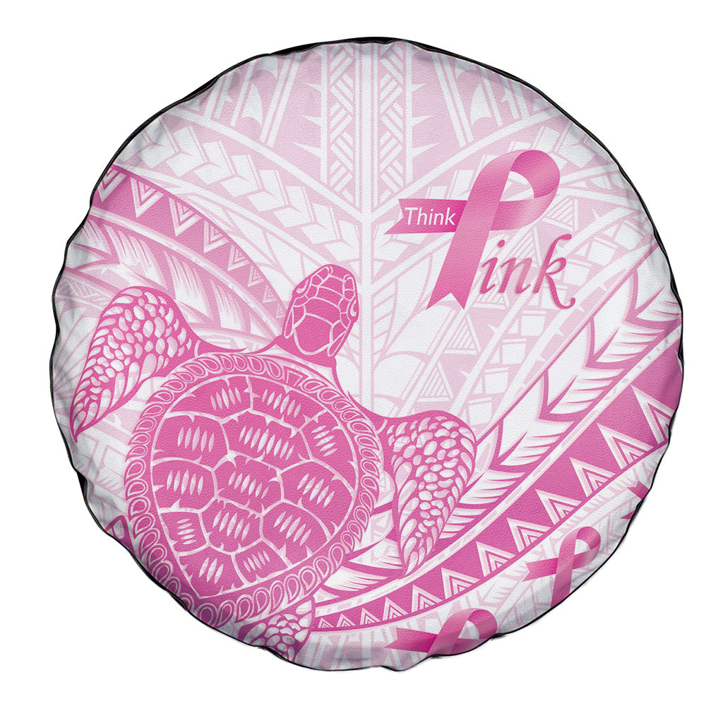 Breast Cancer Awareness Spare Tire Cover Pink Ribbon Turtle Polynesian Pattern White LT22 - Polynesian Pride