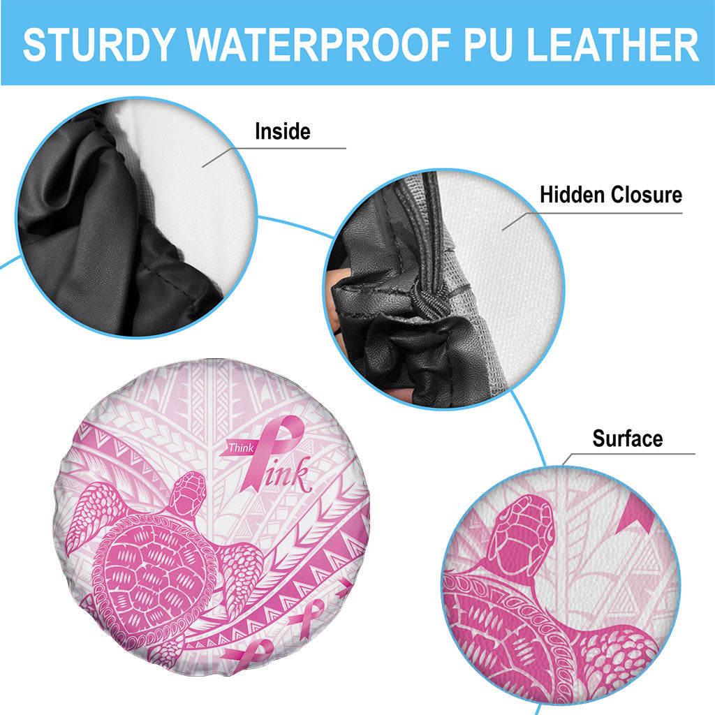 Breast Cancer Awareness Spare Tire Cover Pink Ribbon Turtle Polynesian Pattern White LT22 - Polynesian Pride