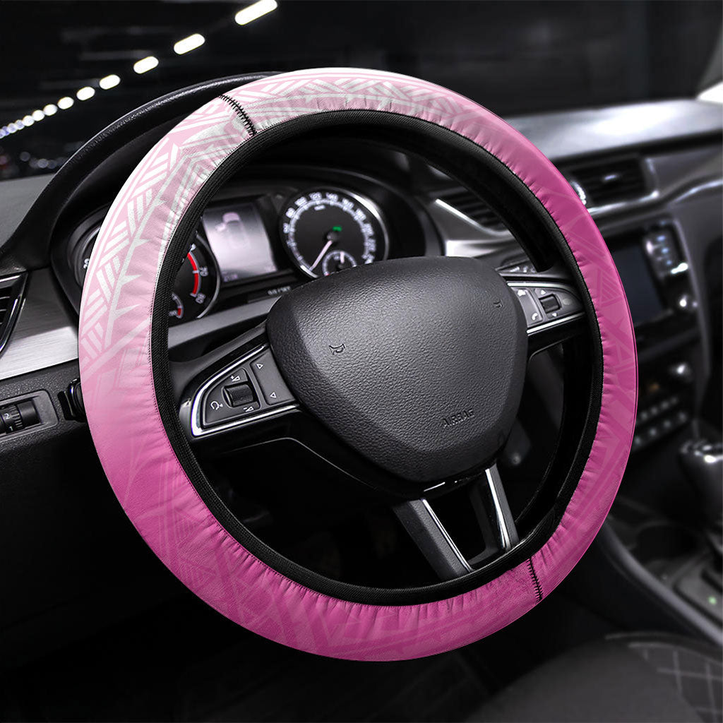 Breast Cancer Awareness Steering Wheel Cover Pink Ribbon Turtle Polynesian Pattern White LT22 Universal Fit Pink - Polynesian Pride
