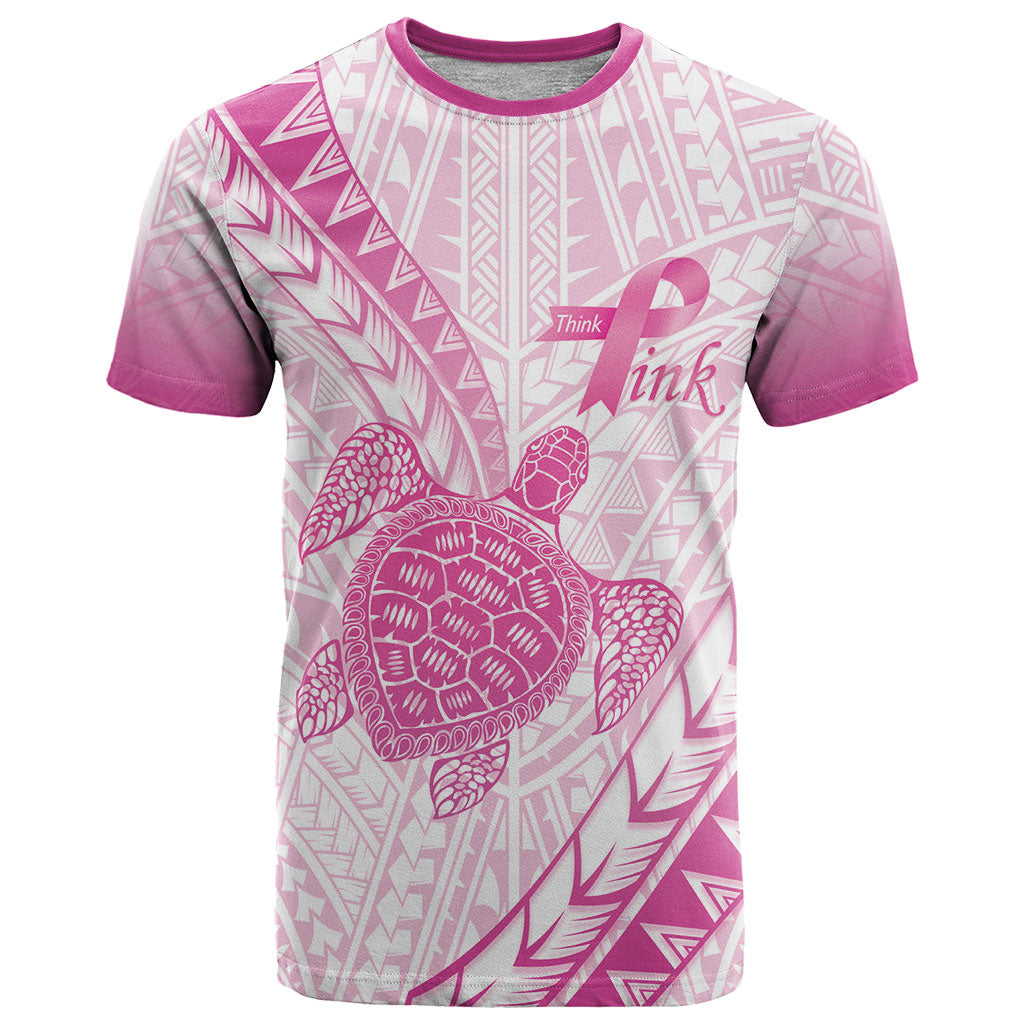 Breast Cancer Awareness Personalised T Shirt Pink Ribbon Turtle Polynesian Pattern White