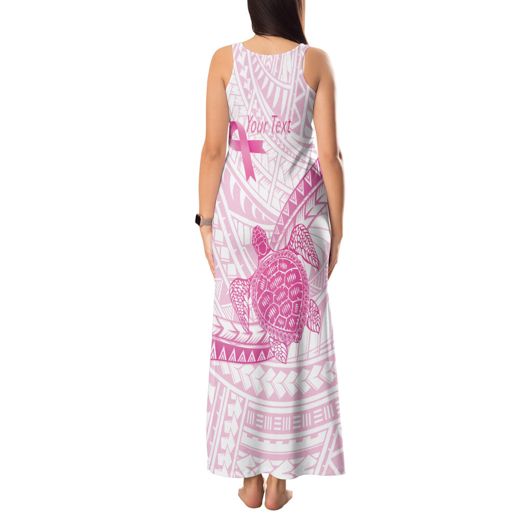 Breast Cancer Awareness Personalised Tank Maxi Dress Pink Ribbon Turtle Polynesian Pattern White