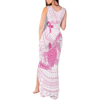 Breast Cancer Awareness Personalised Tank Maxi Dress Pink Ribbon Turtle Polynesian Pattern White