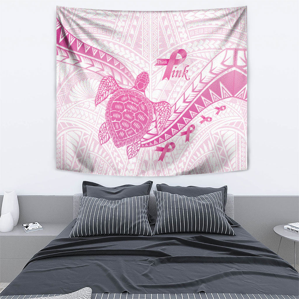 Breast Cancer Awareness Tapestry Pink Ribbon Turtle Polynesian Pattern White LT22 - Polynesian Pride