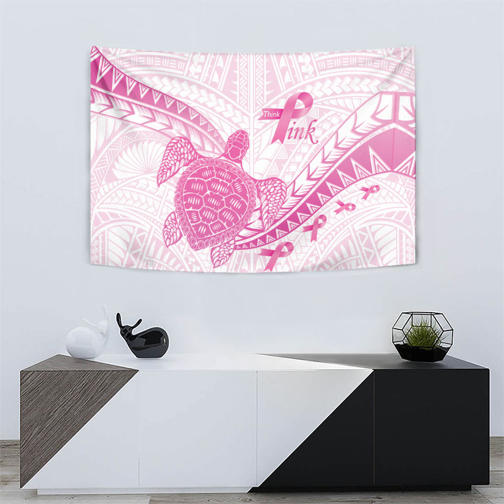 Breast Cancer Awareness Tapestry Pink Ribbon Turtle Polynesian Pattern White LT22 - Polynesian Pride