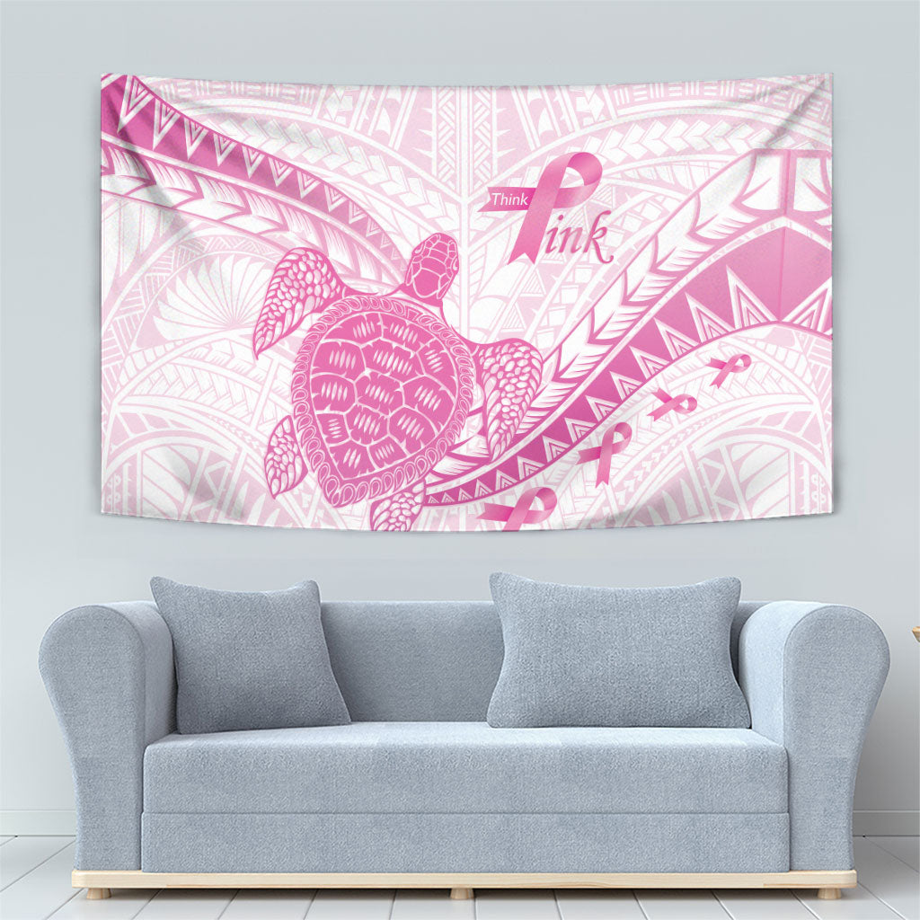 Breast Cancer Awareness Tapestry Pink Ribbon Turtle Polynesian Pattern White LT22 - Polynesian Pride