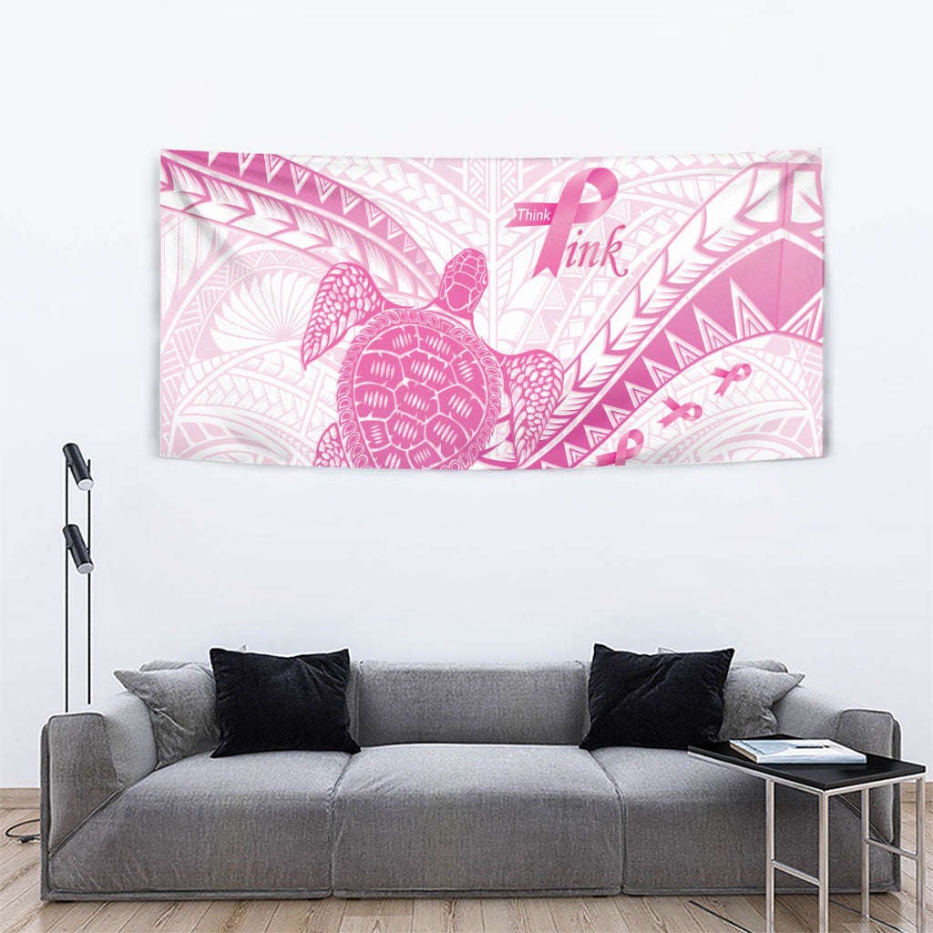 Breast Cancer Awareness Tapestry Pink Ribbon Turtle Polynesian Pattern White LT22 - Polynesian Pride