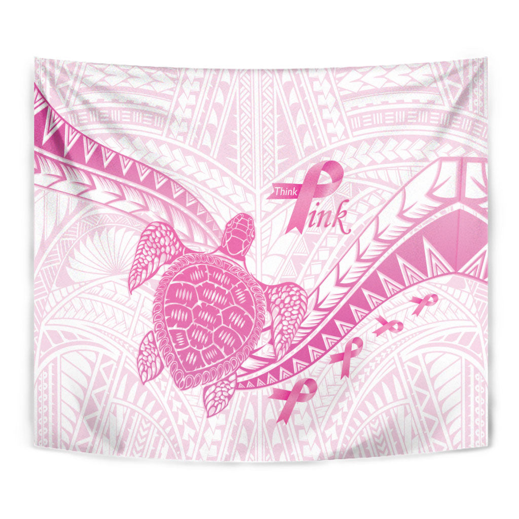 Breast Cancer Awareness Tapestry Pink Ribbon Turtle Polynesian Pattern White LT22 - Polynesian Pride