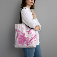 Breast Cancer Awareness Tote Bag Pink Ribbon Turtle Polynesian Pattern White LT22 - Polynesian Pride
