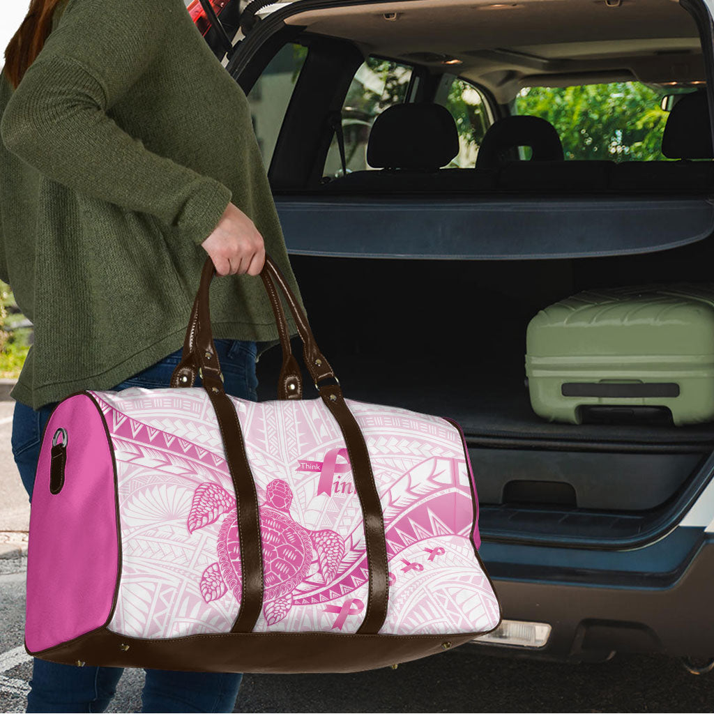Breast Cancer Awareness Travel Bag Pink Ribbon Turtle Polynesian Pattern White LT22 - Polynesian Pride