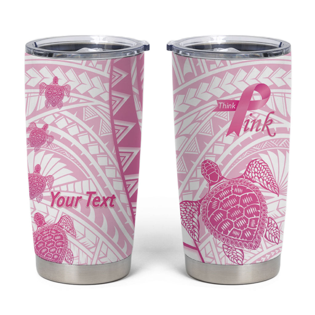 Breast Cancer Awareness Personalised Tumbler Cup Pink Ribbon Turtle Polynesian Pattern White LT22 Pink - Polynesian Pride