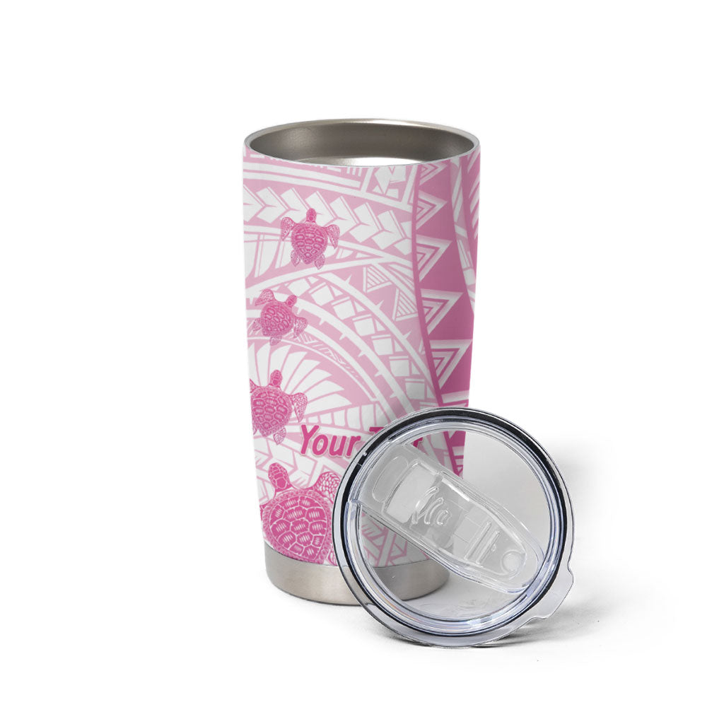 Breast Cancer Awareness Personalised Tumbler Cup Pink Ribbon Turtle Polynesian Pattern White LT22 - Polynesian Pride