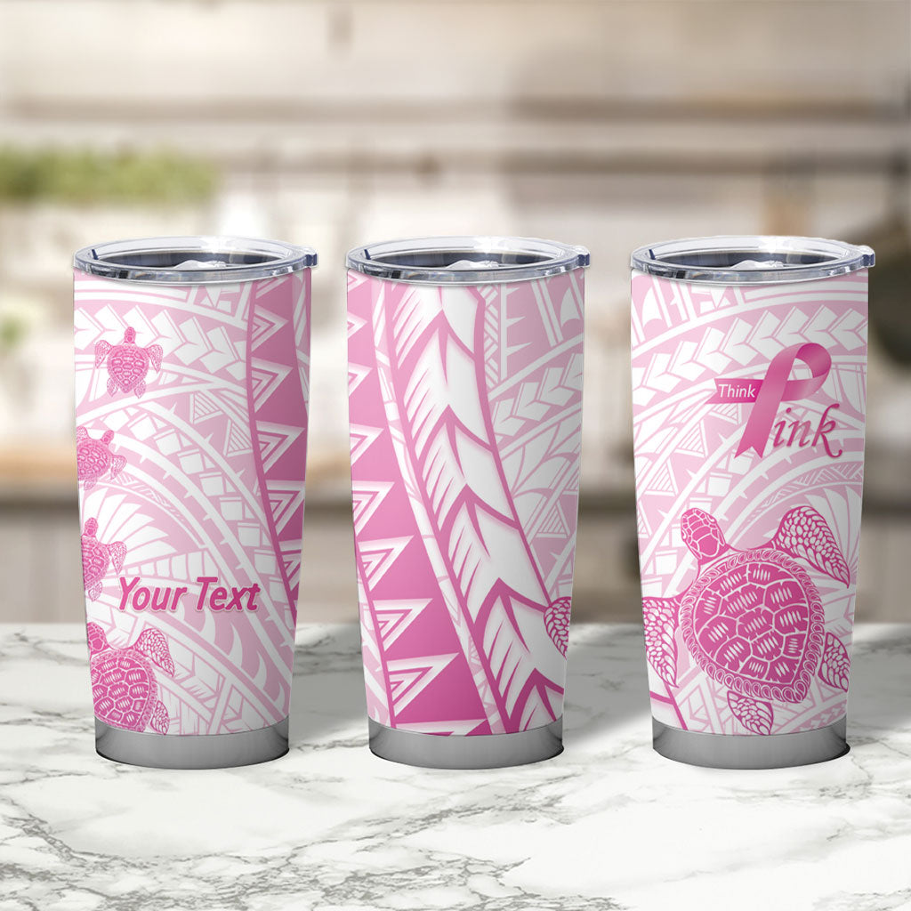 Breast Cancer Awareness Personalised Tumbler Cup Pink Ribbon Turtle Polynesian Pattern White LT22 - Polynesian Pride